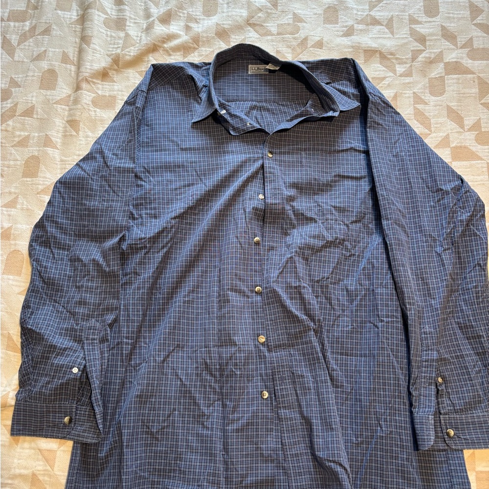L.L. Bean Men's Navy Plaid Button Down Shirt